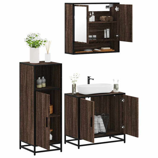 3-delt Badeværelsesmøbelsæt Brown Oak Look Træmateriale