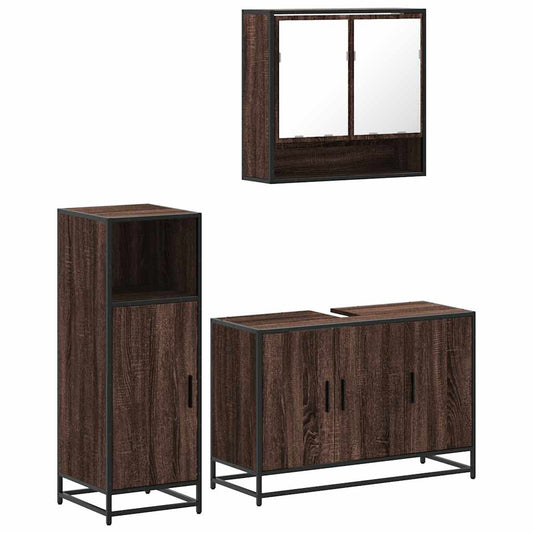 3-delt Badeværelsesmøbelsæt Brown Oak Look Træmateriale