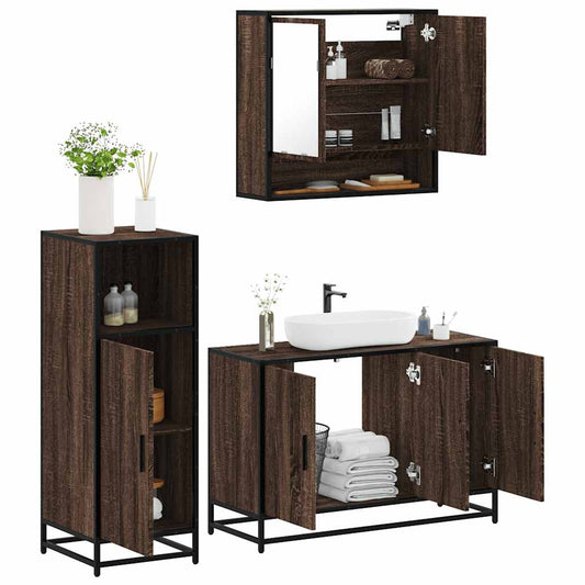 3-delt Badeværelsesmøbelsæt Brown Oak Look Træmateriale