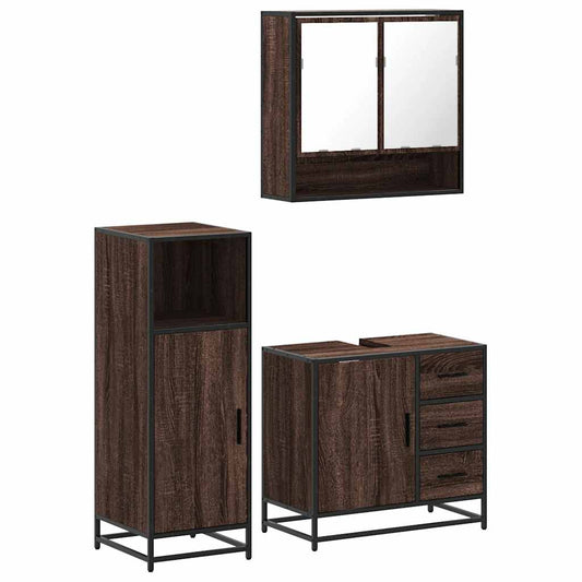 3-delt Badeværelsesmøbelsæt Brown Oak Look Træmateriale