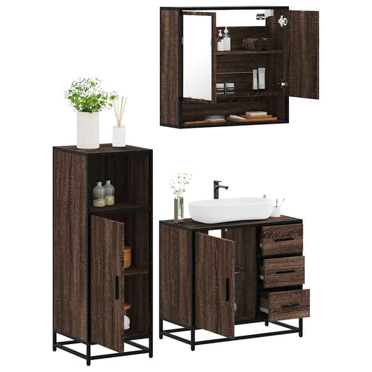 3-delt Badeværelsesmøbelsæt Brown Oak Look Træmateriale