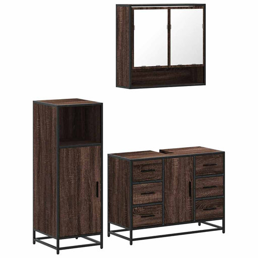 3-delt Badeværelsesmøbelsæt Brown Oak Look Træmateriale