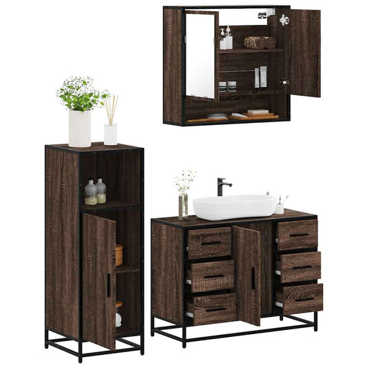 3-delt Badeværelsesmøbelsæt Brown Oak Look Træmateriale