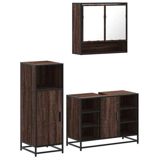 3-delt Badeværelsesmøbelsæt Brown Oak Look Træmateriale