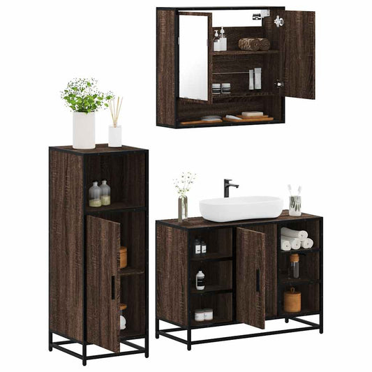3-delt Badeværelsesmøbelsæt Brown Oak Look Træmateriale