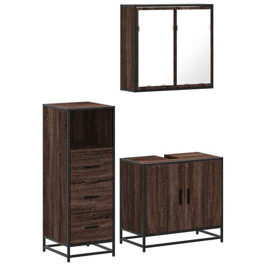3-delt Badeværelsesmøbelsæt Brown Oak Look Træmateriale