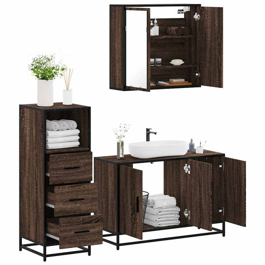 3-delt Badeværelsesmøbelsæt Brown Oak Look Træmateriale
