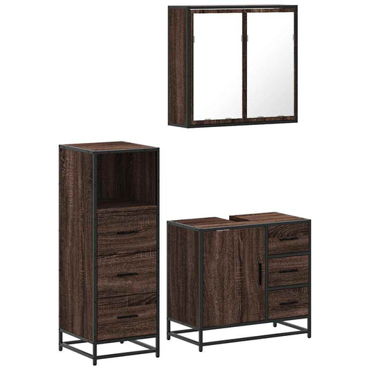 3-delt Badeværelsesmøbelsæt Brown Oak Look Træmateriale