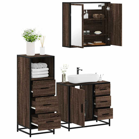 3-delt Badeværelsesmøbelsæt Brown Oak Look Træmateriale