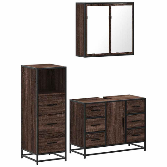 3-delt Badeværelsesmøbelsæt Brown Oak Look Træmateriale