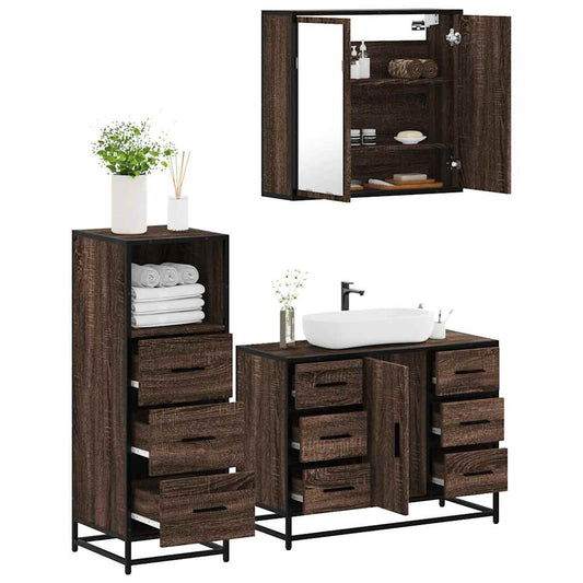 3-delt Badeværelsesmøbelsæt Brown Oak Look Træmateriale
