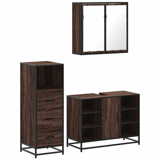 3-delt Badeværelsesmøbelsæt Brown Oak Look Træmateriale