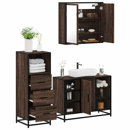 3-delt Badeværelsesmøbelsæt Brown Oak Look Træmateriale