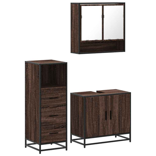 3-delt Badeværelsesmøbelsæt Brown Oak Look Træmateriale