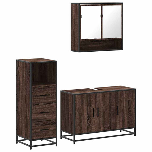 3-delt Badeværelsesmøbelsæt Brown Oak Look Træmateriale