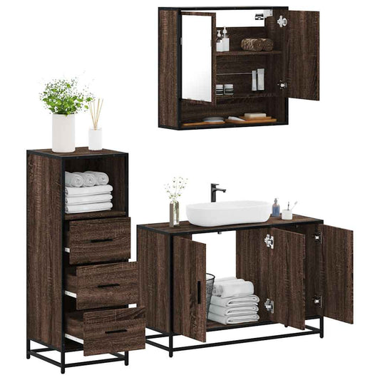 3-delt Badeværelsesmøbelsæt Brown Oak Look Træmateriale