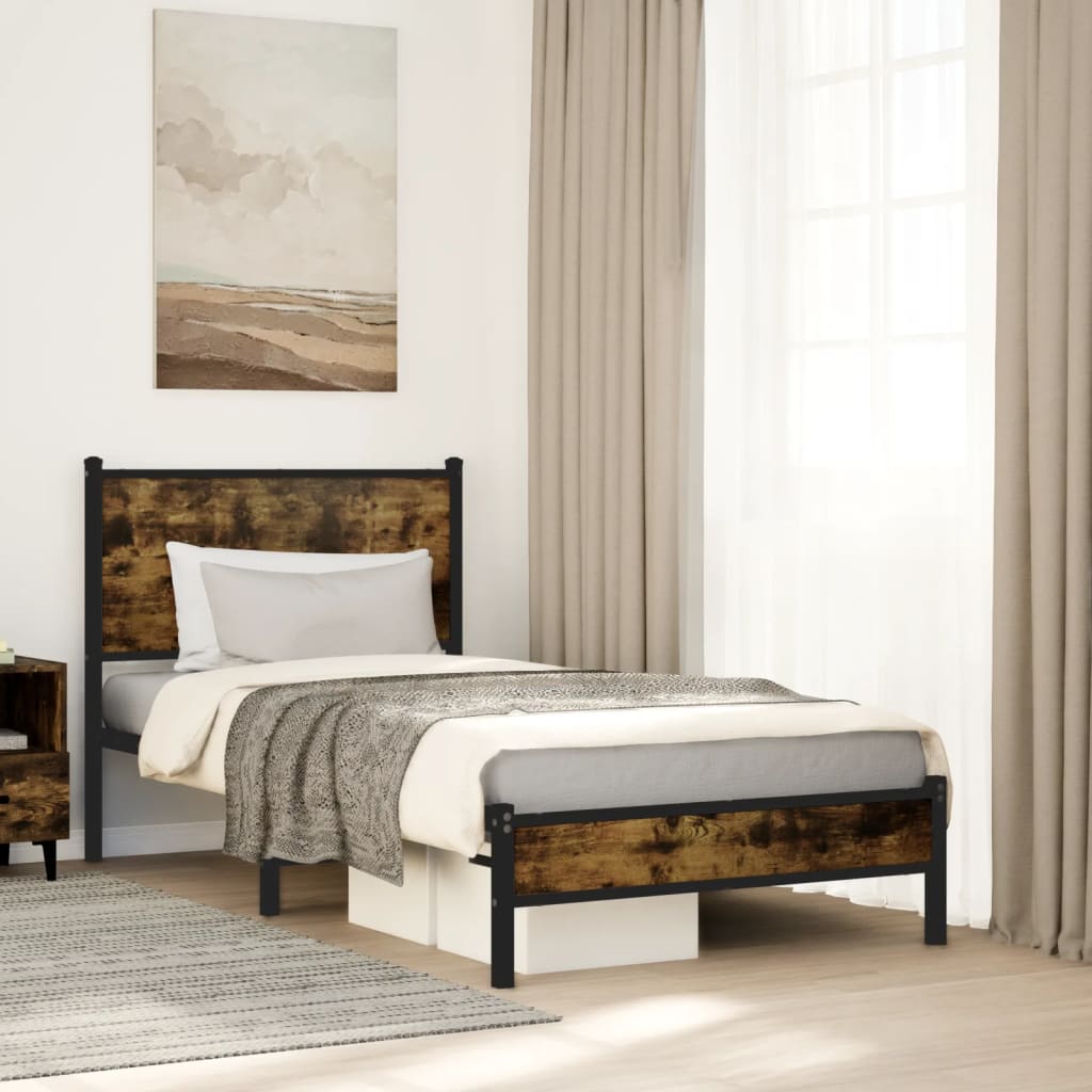 Metalseng uden madras røget eg 90x190 cm