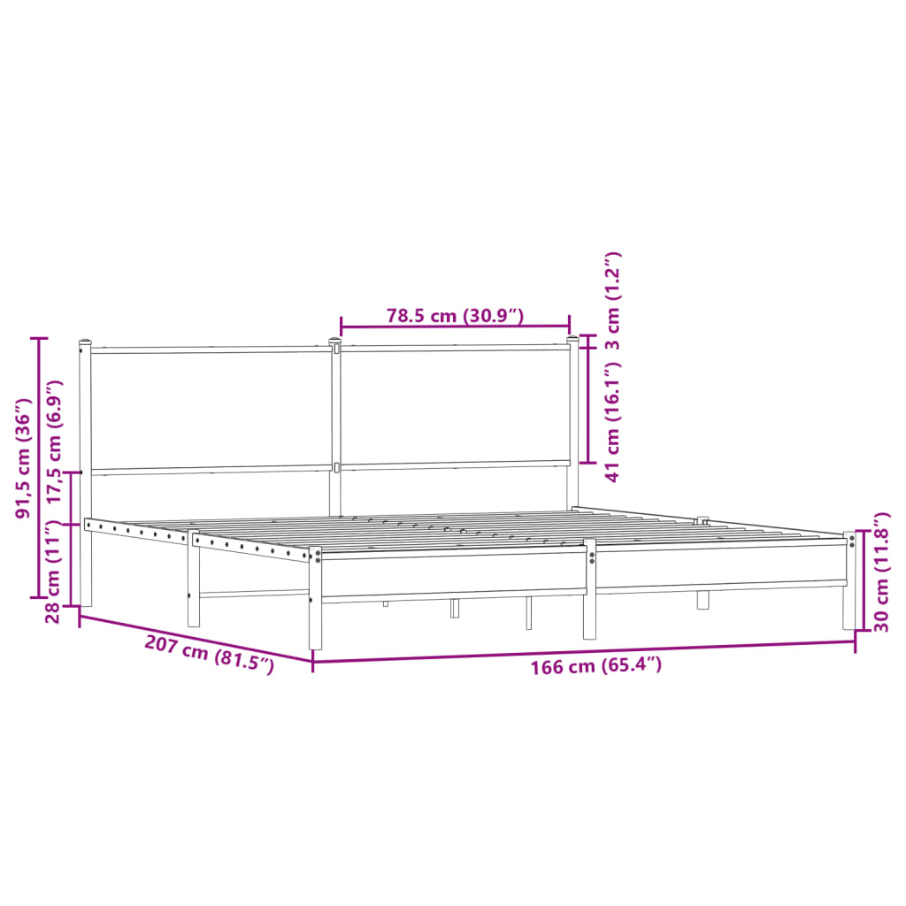 Metalseng uden madras brun eg look 160x200 cm