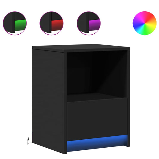 Nachttische mit LED-Leuchten 2 Stk. Schwarz Holzwerkstoff