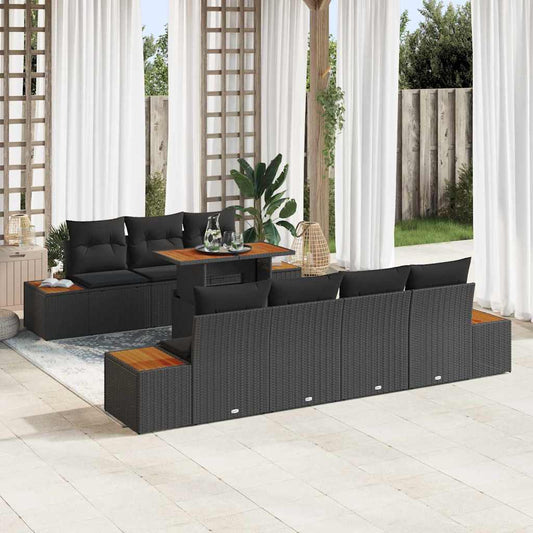 Garten-Sofa-Set mit Kissen 8 pcs Schwarz Poly Rattan