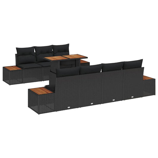 Garten-Sofa-Set mit Kissen 8 pcs Schwarz Poly Rattan