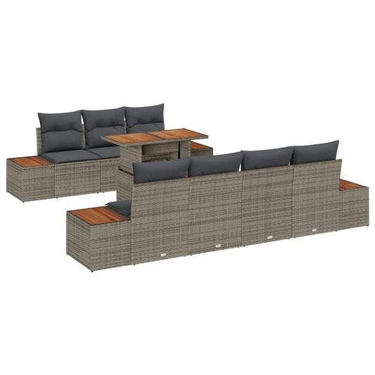 Garten-Sofa-Set mit Kissen 8 pcs Grau Poly Rattan