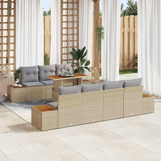 Garten-Sofa-Set mit Kissen 8 pcs Beige Poly Rattan