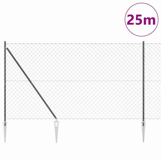 Kettengliedzaun mit Pfosten Grau 1.6 x 25 m Stahl