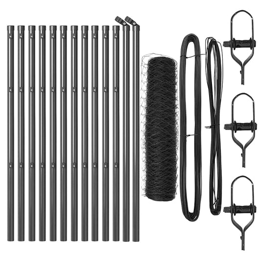 Zaun mit Pfosten Grau 0,8 x 25 m PVC-beschichteter Stahl