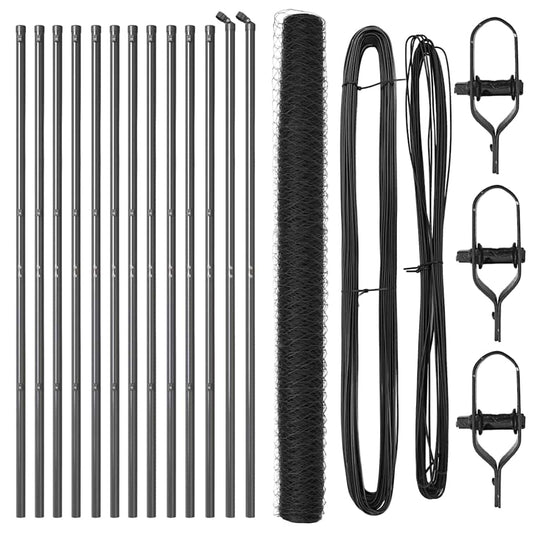 Zaun mit Pfosten Grau 1.6 x 25 m PVC-beschichteter Stahl