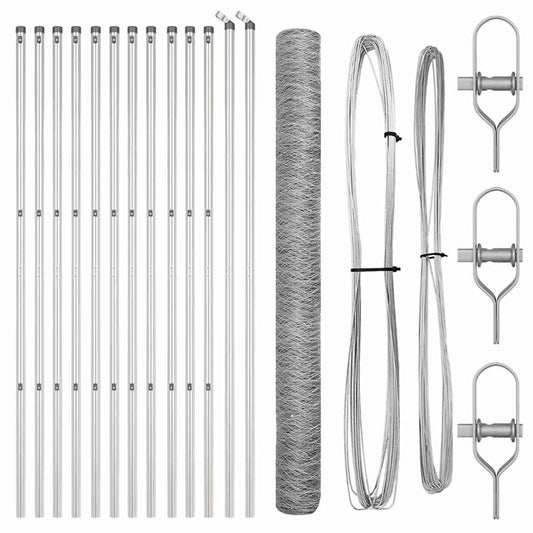 Zaun mit Pfosten Silber 1.6 x 25 m PVC-beschichteter Stahl