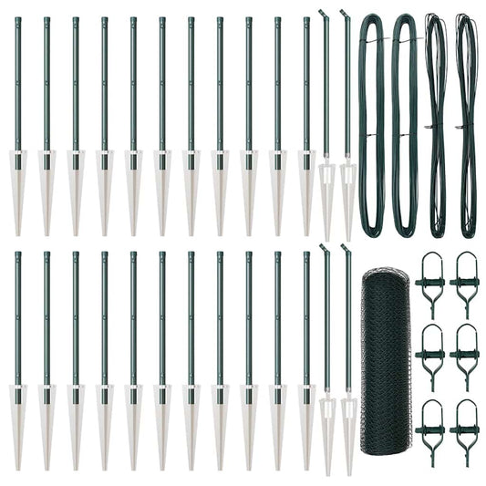 Zaun mit Pfosten Grün 1 x 50 m PVC-beschichteter Stahl