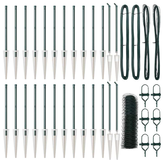 Zaun mit Pfosten Grün 1 x 50 m PVC-beschichteter Stahl