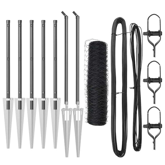 Zaun mit Pfosten Grau 1 x 10 m PVC-beschichteter Stahl