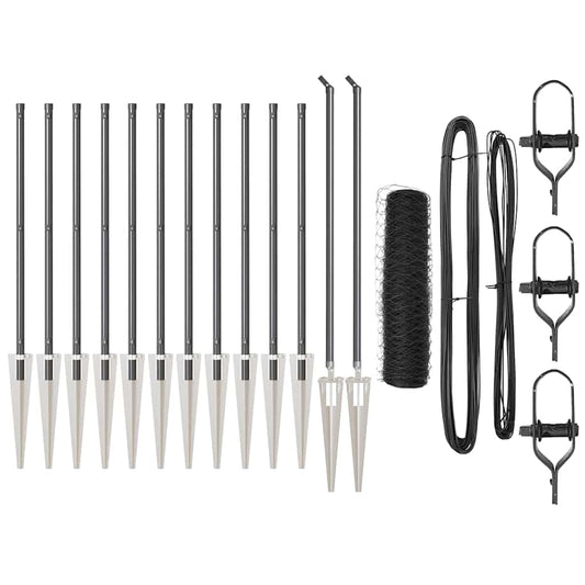 Zaun mit Pfosten Grau 0,4 x 25 m PVC-beschichteter Stahl