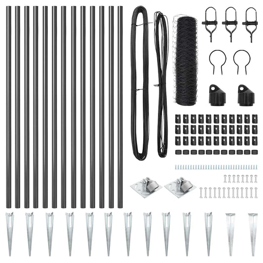 Zaun mit Pfosten Grau 0,8 x 25 m PVC-beschichteter Stahl