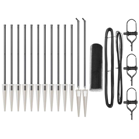 Zaun mit Pfosten Grau 1 x 25 m PVC-beschichteter Stahl