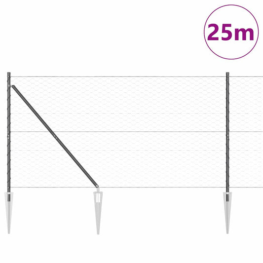 Zaun mit Pfosten Grau 1,4 x 25 m PVC-beschichteter Stahl