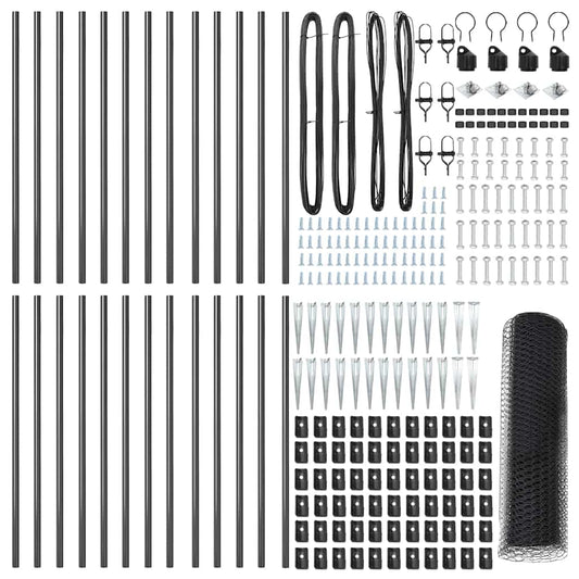 Zaun mit Pfosten Grau 0,5 x 50 m PVC-beschichteter Stahl