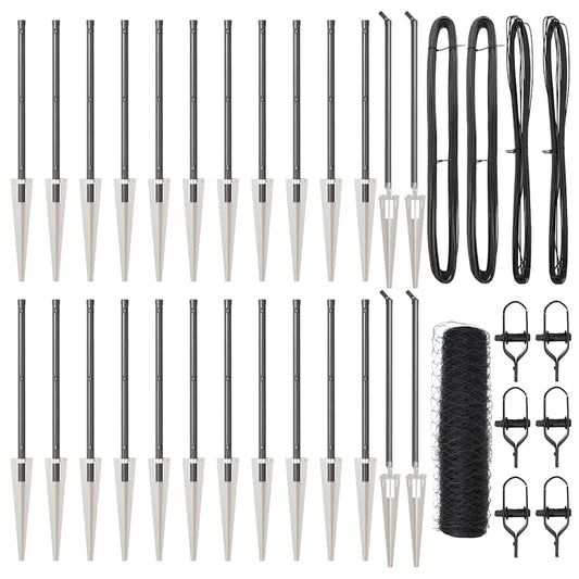 Zaun mit Pfosten Grau 0,5 x 50 m PVC-beschichteter Stahl