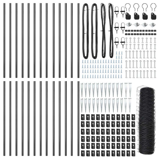 Zaun mit Pfosten Grau 0,6 x 50 m PVC-beschichteter Stahl