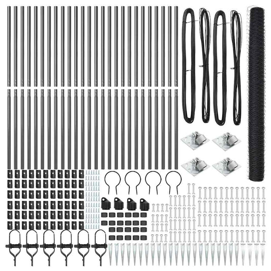 Zaun mit Pfosten Grau 1,6 x 50 m PVC-beschichteter Stahl