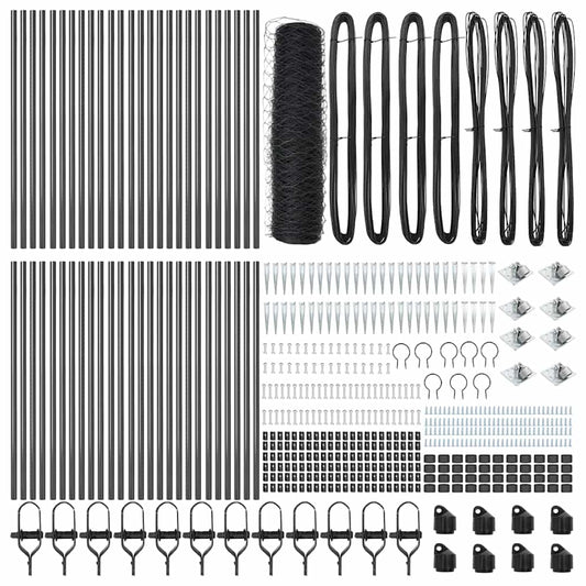Zaun mit Pfosten Grau 0,4 x 100 m PVC-beschichteter Stahl