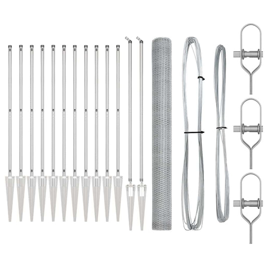 Zaun mit Pfosten Silber 1.6 x 25 m PVC-beschichteter Stahl