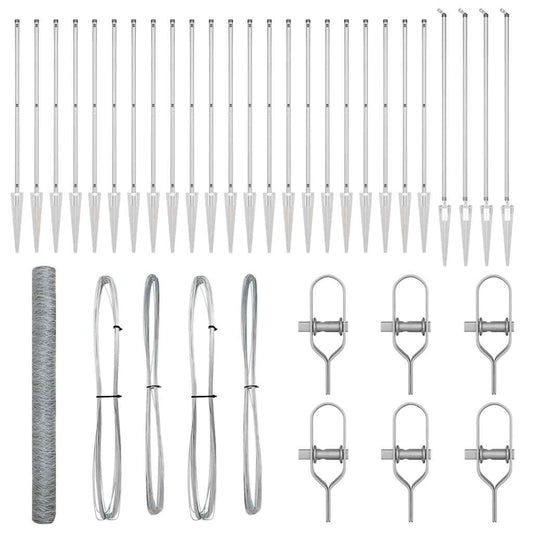 Zaun mit Pfosten Silber 1,5 x 50 m PVC-beschichteter Stahl