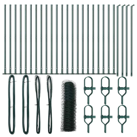 Zaun mit Pfosten Grün 1 x 50 m PVC-beschichteter Stahl