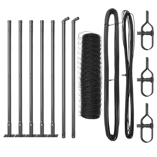 Zaun mit Pfosten Grau 0,6 x 10 m PVC-beschichteter Stahl