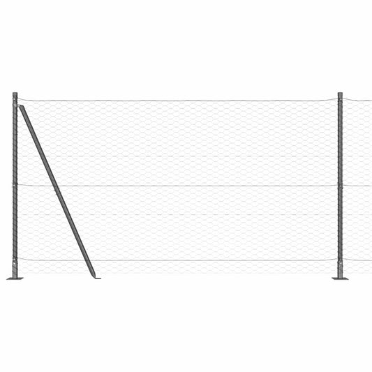 Zaun mit Pfosten Grau 1,4 x 25 m PVC-beschichteter Stahl