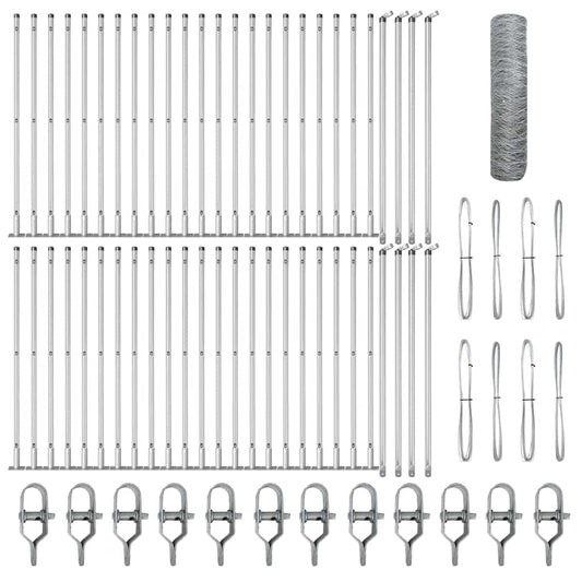 Zaun mit Pfosten Silber 0,4 x 100 m PVC-beschichteter Stahl
