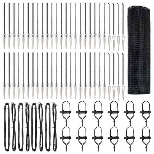 Zaun mit Pfosten Grau 0,6 x 100 m Stahl